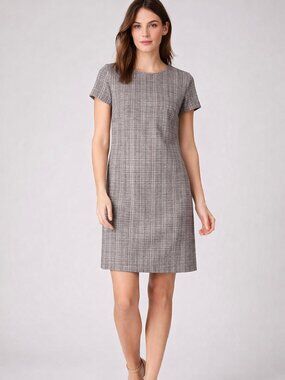Calvin Klein Beige Black Knit Dress Size 8 Short Sleeve Travel Zipper